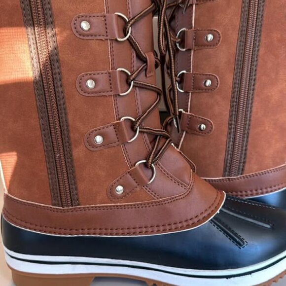 Fur Trim Waterproof Duckboot | Lace-Up & Zip | NIB | US 8 EU 39 - Picture 3 of 6
